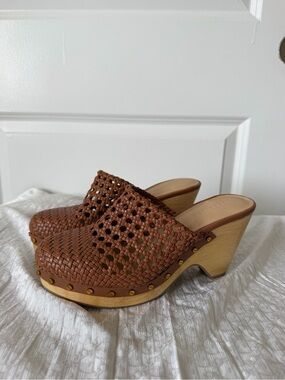 Veronica Beard Brown Woven Leather Clog Mules